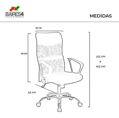Sillon Mesh Ejecutivo Respaldo Alto Silla Escritorio Baires4 Color Negro
