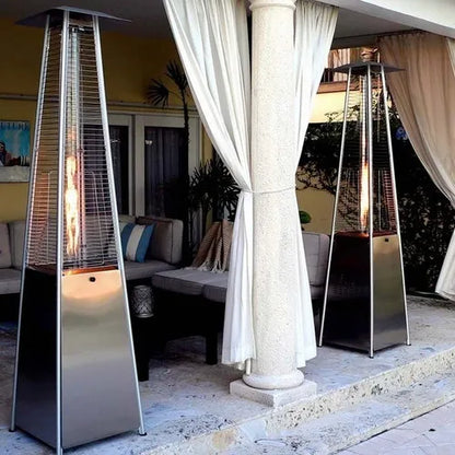 Calefactor Exterior Estufa A Gas Piramide Jardin Acero Inox Color Plateado